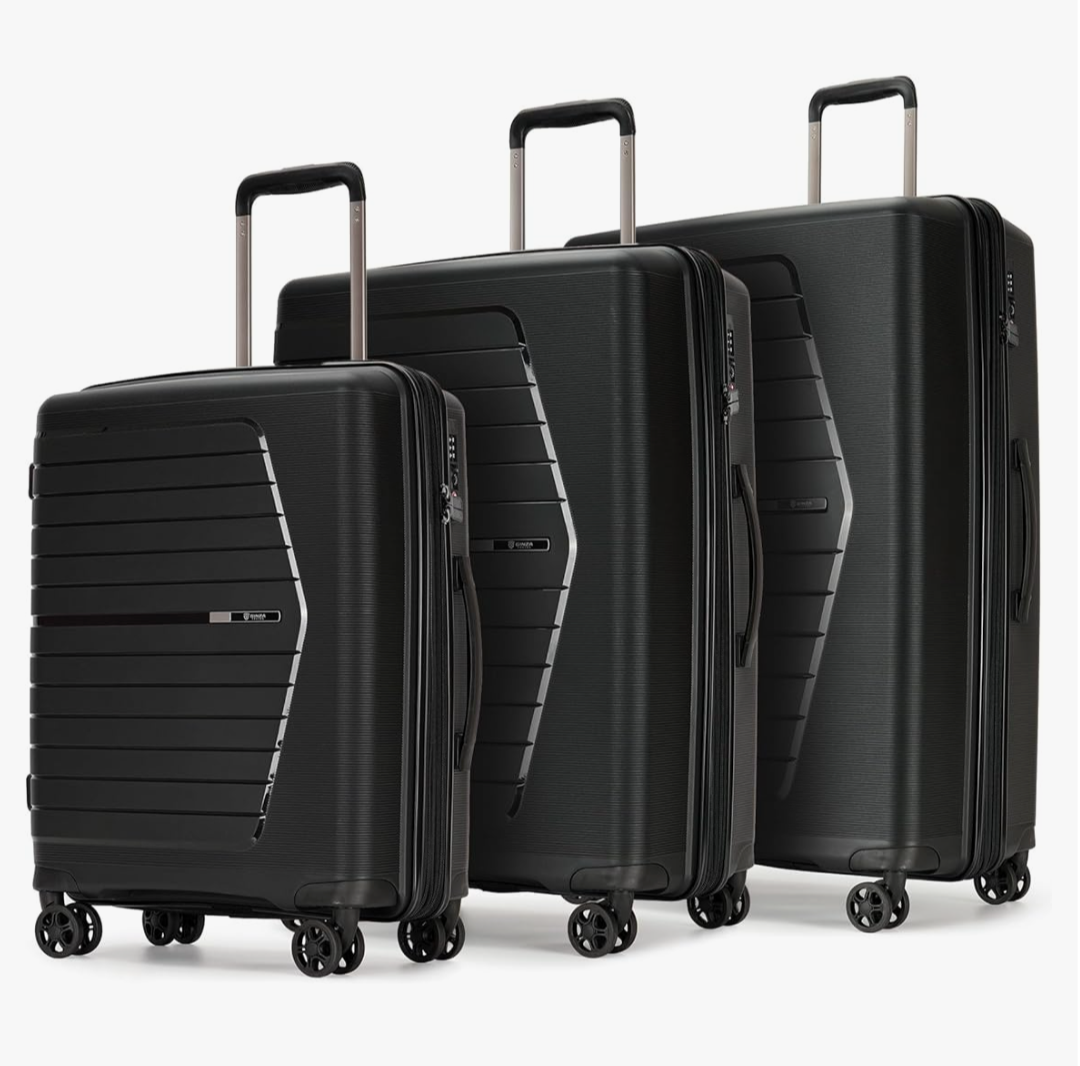 Luggage Sets 3 Piece Expandable Suitcase Set, PP Hardshell Suitcase with Spinner Wheels,Lightweight Carry On Luggage with TSA Lock,Black, OD-PP-7015