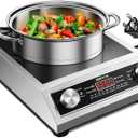 Induction Cooker, 2200W Commercial Induction Cooktop, Large Countertop Burner with 10 Cooking Functions & Dual IGBT for Safe Use, Portable Stainless Steel Hot Plate with 3 Hours Timer, 120V