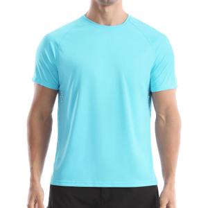Men's UPF 50+ Swim Shirts, Sun Protection Short Sleeve Rash Guard, Quick Dry T-Shirt for Fishing and Surfing (Blue, L)