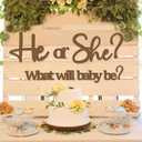 Large Gender Reveal Sign Decals for Backdrop Wooden Baby Shower Sign He or She What Will Baby Be Balloon Arch Decor Girl or Boy Party Welcome Sign Stickers Pregnancy Party Banner Photo Props