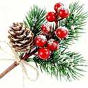 Artificial Christmas Tree Picks Assorted Red Berry Pine Picks Spray with Pine Needles and Red Bow Holly Leaves Winter Holiday, Pack 6