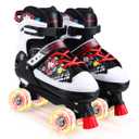 Kids Roller Skates, 4 Size Adjustable Quad Skates with All Light Up Wheels, 10C to 8 Rollerskates for Toddlers, Beginners, Boys, Girls, Outdoor, Indoor, Black, Small
