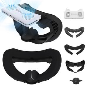 HiBloks Face Cover Pad with Cooling Fan for Meta Quest 3 Accessories, 2Pcs Face Cushion Cover Compatible with Oculus Quest 3 Fan Cooler, Replacement Facial Interface Relieve Lens Fogging (2 Speeds) (Quest 3 fan)