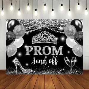 Lofaris Prom Send Off 2025 Photography Backdrop Black and Silver Crown Congrats Grad Background Celebrate Graduation Class of 2025 Prom Night Decorations Cake Table Banner 7x5ft