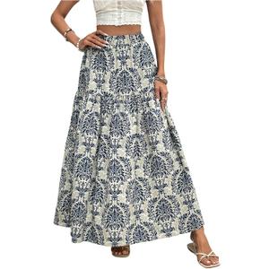 Milumia Women's Boho Vintage Floral Print Beach Vacation Maxi Skirt | Elastic High Waist Long Tiered Flared A Line Dress for Women, Going Out, Summer, Casual Flowy (S)