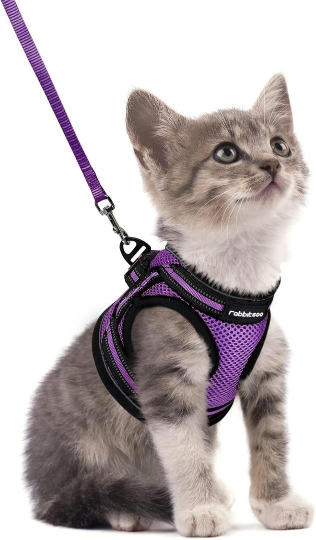 rabbitgoo Cat Harness and Leash Set for Walking Escape Proof, Adjustable Soft Kittens Vest with Reflective Strip for Cats, Comfortable Outdoor Vest, Purple, Size S