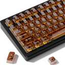 dagaladoo Brown Clear keycaps,Crystal Transparent keycaps 60 75 100 Percent,Ceramic Jelly Key caps Set,Shine Through Key caps,MDA Profile Keyboard Key Cap for Mx Switches Mechanical Keyboard