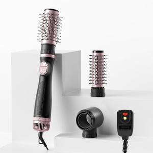 Blow Dryer Brush, 3-in-1 Rotating Hair Dryer Brush with 3 Heads for Drying Styling Volumizing Curling Sleeking in One Step for Long Hair, 3 Temperatures, Negative Ionen, Ceramic Coating, 360 Rotating (Rose)