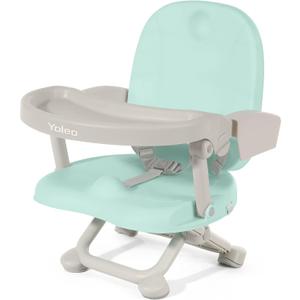 Yoleo Portable High Chair for Babies and Toddlers, Booster Seat for Dining Chair, 6 Months to 3 Years, 15 kg, Height Adjustable, Removable Tray (Green Without Cushion)