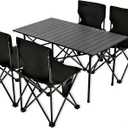 Camping Table with 4 Chairs, Portable Folding Picnic Table Set, 22*37*19.5inch + 4 chair