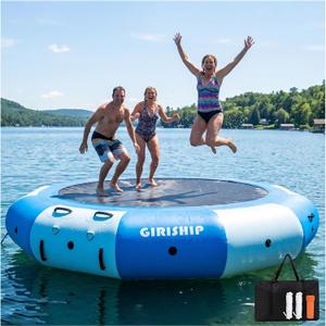 12FT Water Trampoline for Lake, Inflatable Floating Trampoline | Blue Inflatable Lake Trampoline Heavy Duty Water Swim Platform for Lake Ocean with Ladder & Ropes