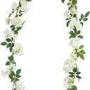 2 Pcs Artificial Flowers Garland for Outdoors White Faux Gardenia Garland 12Ft Silk Rose Hanging Vines Floral for Wedding Arch Party Wall Garden Ceremony Backdrop Fence Spring Decor