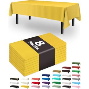 Pureegg Plastic Table Cloth Disposable 8 Pack, 54 x 108 Inch Table Cloths, Easter Party, Decorative Tablecloths, Rectangle, Lemon, Pastel Plastic Cover, Leakproof & Sturdy, Yellow