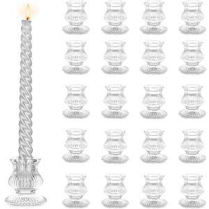 Hewory Glass Taper Candle Holders: 20PCS Clear Candle Holder Candlestick Holders, Crystal Ribbed Candle Sticks Holder Decor for Table Centerpiece Wedding Advent Wreath Christmas Thanksgiving Dinner