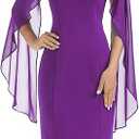 HELYO Women's Chiffon Cloak Sleeve Mini Cape Dress V-Back Semi-Formal Elegant Bodycon Wedding Guest Evening Cocktail Dresses, Size M