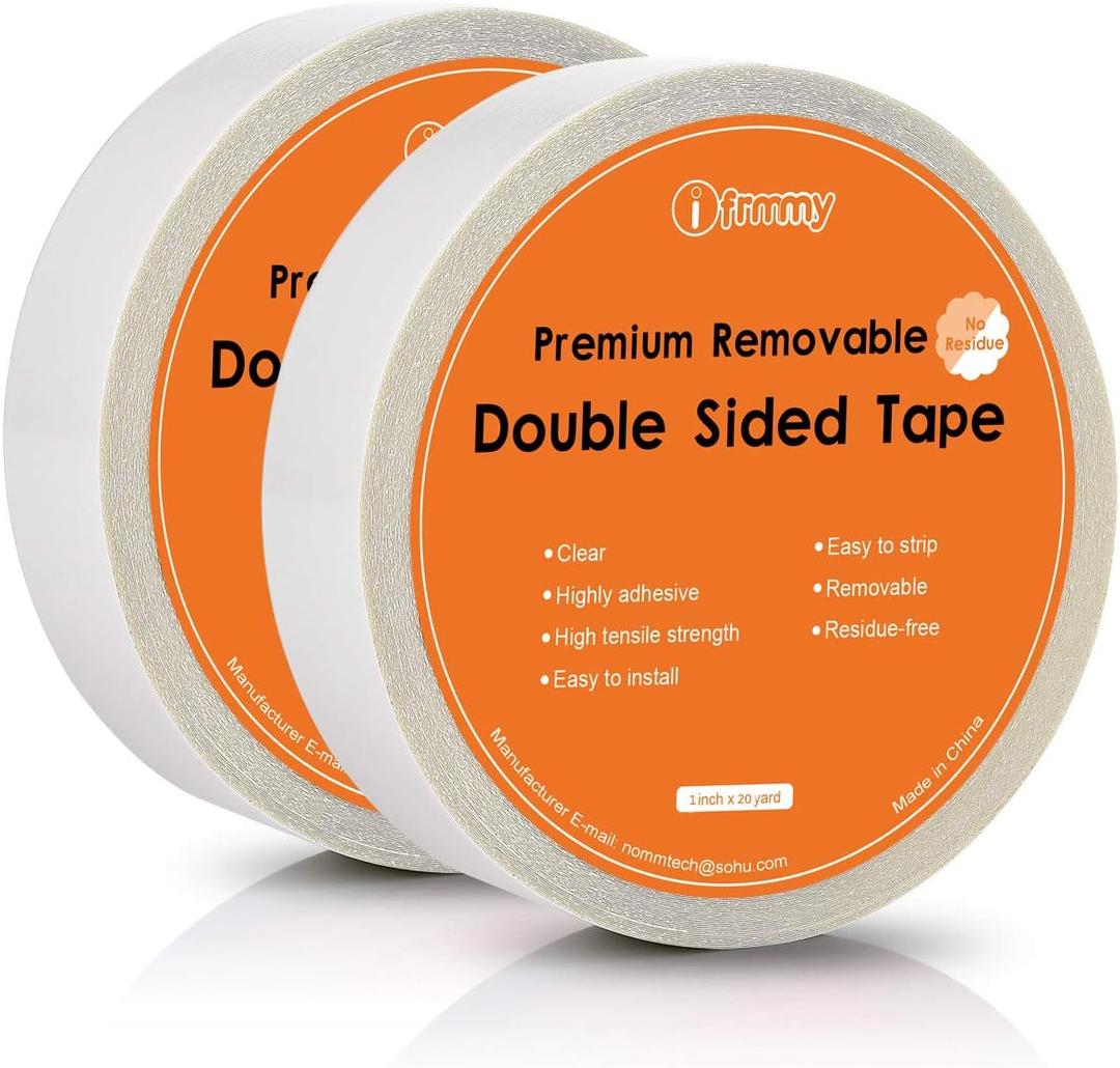 i frmmy Removable Clear Double Sided Sticky Tape- No Residue, Perfect for Gift Wrap, Woodworking- 1 inches x 20 Yards (2 Rolls)
