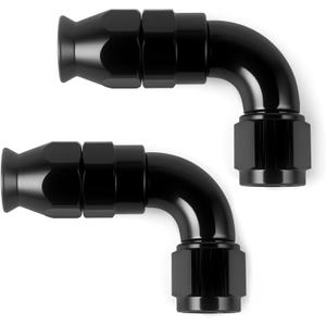 10AN PTFE One Piece Full Flow Hose End Fitting 90 Degree Swivel Only for PTFE Hose Aluminum Black 2PCS