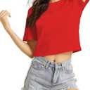Women's Casual Loose Short Sleeve Crop Top Basic Solid Crop Crew Neck Tee Shirts, SKYZOO, M