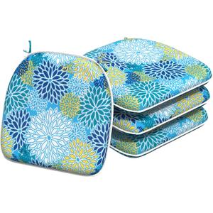 Indoor/Outdoor Chair Cushions 16x17 Inch, Patio Chair Cushions with Ties, All Weather Seat Cushions for Patio Furniture Home Garden Chair Use, Set of 4, Dahlia Blue