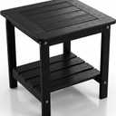 Kibaso-Adirondack Outdoor Side Table, 2-Tier HDPE Outdoor End Table, Weather Resistant Easy Maintenance, Small Patio Side Table for Patio, Pool, Porch, Garden, Lawn, and Living Room (1, Black)
