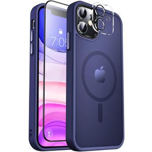 MOCCA Strong Magnetic for iPhone 11 Phone Case,[Compatible with Magsafe][Glass Screen Protector+Camera Lens Protector] Slim Thin Shockproof Cover Case for iPhone 11 6.1 inch, Deep Blue