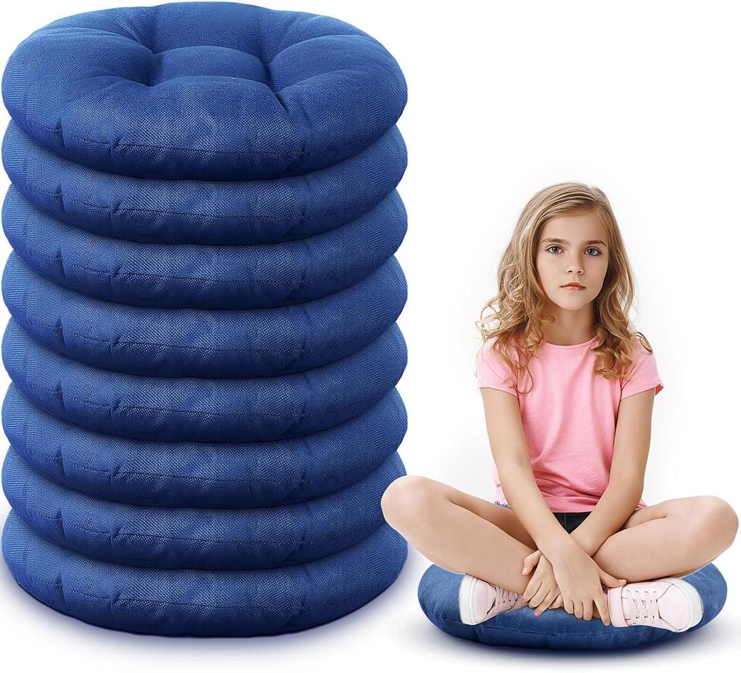 Fumete 8 Pcs 16 Inch Round Floor Cushions for Kids and Toddlers, Flexible Seating Classroom Furniture Floor Pillow for Home, Daycare, Preschool, Yoga and Meditation (Jewelry Blue)