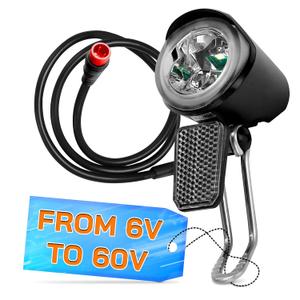 Headlight for Ebike 2 Pin Connector 6-60V - Easy to Install Ebike Light with LED Bulb, Reliable Stainless Steel Bracket, 20 Lm Lights Output, Weather Resistant - E Bike Light for Nighttime Rides