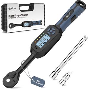 3/8 Torque Wrench Digital (2.21-44.25 Ft. Lb) 2% High accuracy Digital Torque Wrench 3/8 Drive Ratchet with Buzzer&LED Indicator Track Mode/Universal Joint&6" Xtension Bar for Bike Moto Auto