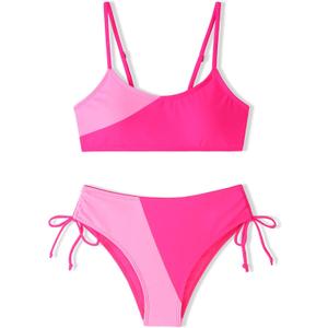FoWear Girls Swimsuits Bikini Set 2 Pieces Rose Powder Patchwork Color Block Bikini with Adjustable Shoulder Strap Girls Bathing Suits Size 8-10 Rose Pink FoWear Girls Swimsuits Bikini Set 2 Pieces Rose Powder Patchwork Color Block Bikini with Adjustable Shoulder Strap Girls Bathing Suits Size 8-10 Rose Pink