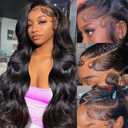 KALASHOW 28 Inch Body Wave Lace Front Wigs Human Hair,200 Density Frontal Wigs Human Hair 13x6 Hd Lace Front Wigs Human Hair Pre Plucked Glueless Wig Body Wave Wig for Women Natural Black