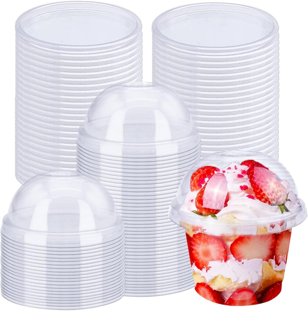 50 Pack 8oz Disposable Clear Plastic Cups with Dome Lids(Hole in the Lid),PET Dessert Cups, Disposable Snack Bowls for Ice Cream, Cake, Fruit, Parfait, Pudding and Jello Shot