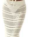 Fisoew Womens Summer Crochet Swim Cover Up 2 Piece Sleeveless Front Tie Crop Tops Beach Maxi Skirt Boho Coverup Set (Small, Beige)