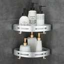 Corner Caddy Bathroom Shower Shelf Wall Mounted No Drilling 2 Tier Storage Shelves Adhesive Triangle Baskets Silver Bathroom Kitchen Storage Basket