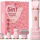 5-in-1 Bikini Trimmer for Women, IPX7 Waterproof Electric Razors Shaver, Cordless Body Hair Trimmer, Facial & Pubic Hair Removal, Ceramic Blade (Pink)