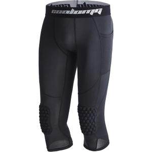 COOLOMG Basketball Leggings with Knee Pads for Kids Youth 3/4 Compression Pants Capri Tights Side Pockets (Medium, Black)