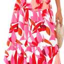 PRETTYGARDEN Women's Summer Maxi Dress 2026 Resort Wear Boho Floral V Neck Puff Short Sleeve Ruffle Flowy Beach Long Dresses (Red, XL)