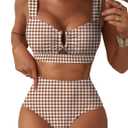 Herseas Women's 2 Piece U Wire Cutout Bikini Sets Floral Print High Waisted Swimsuit 2026 Summer Beach Swim Bathing Suit (Beige, L)