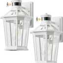 VIANIS Motion Sensor Outdoor Light Fixtures Wall Mount, 2 Pack White Dusk to Dawn Exterior Wall Lantern, Anti-Rust Wall Mount Lighting with Clear Glass Shade for House, Entryway, Front Door
