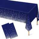 Mulbozy 2 Pcs Navy Blue Plastic Tablecloth Silver Dot Blue Table Cloths, 54108 inches Disposable DarkBlue Table Cover for Anniversary Friendsgiving Fine Dining Graduation Party Decoration