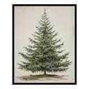 Generic Vintage Christmas Tree Print, Rustic Winter Tree Art, 11x14 inch + Black Framed
