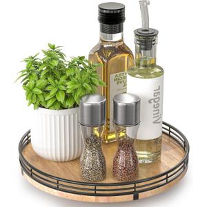 10" Lazy Susan Oak Wood Turntable Organizer for Cabinet, Round Wooden Farmhouse Lazy Susan Organization and Storage for Dining Table, Pantry, Kitchen, Countertop, Cupboard,Home Decor