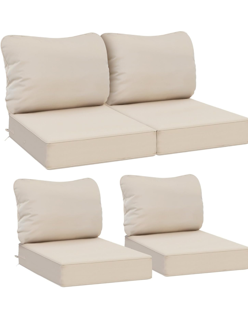 Favovard, Outdoor Deep Seat Cushions, Waterproof, Fade-Resistant Patio Furniture Replacement Cushions, 20,5" x 20,5" x 2 Set of 4, Beig