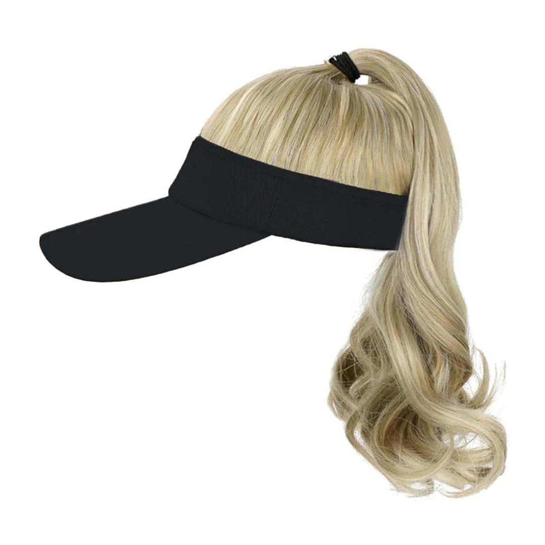 Hat Wig for Women Baseball Cap Wig with Curly Synthetic Hair Extensions Ponytail Cap wig Sun Hat with Hair (Black Hat 24H613#)
