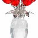 YWHL Crystal Red Rose Bouquet Figurine With Vase, Handmade Glass Flower Gifts for Women on Mother's Day Valentine's, Crystal Rose With Stem Home Table Decor for Christmas Birthday