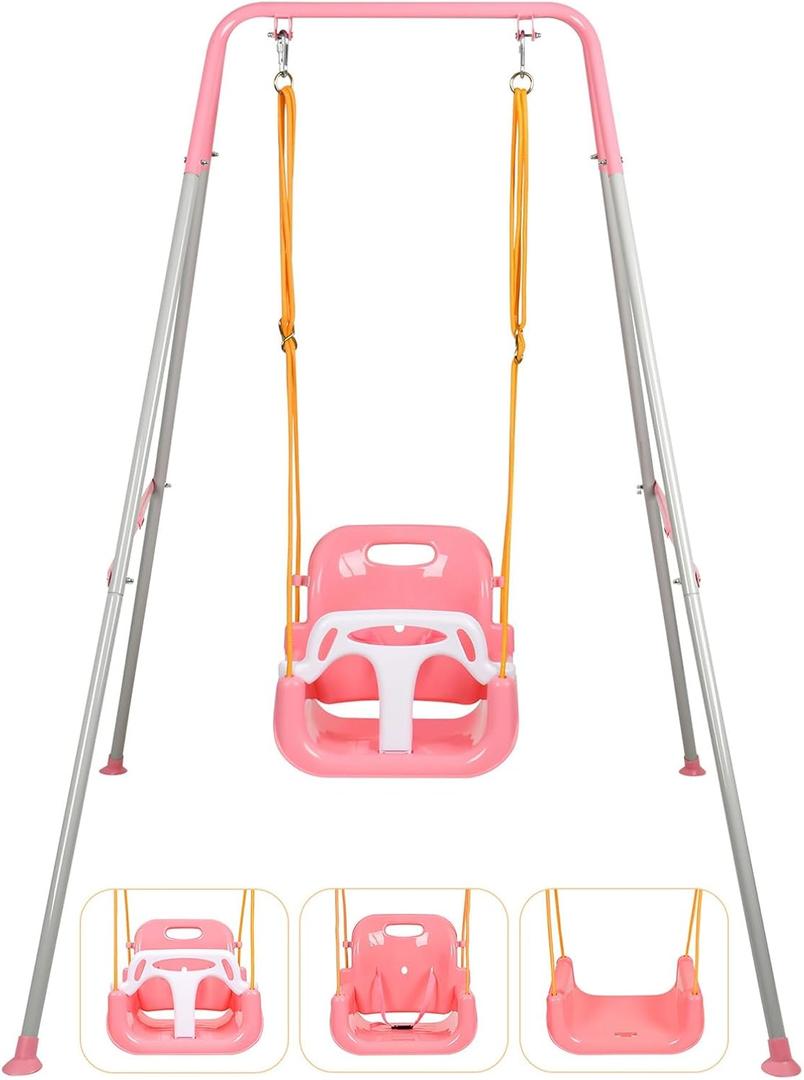3-in-1 Toddler Swing, Foldable Indoor & Outdoor Baby Swing, Multifunctional Swings for Children 6 Months and Older, Easy to Assemble and Store for Backyard Play