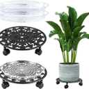 2 Pack Plant Caddy with Wheels, PlanterHoma 14 Inch Metal Plant Stand with Wheels Heavy Duty Wrought Iron Planter Dolly Rolling Stand Plant Roller with Casters for Indoor and Outdoor with 2 Pack Saucers (Black)