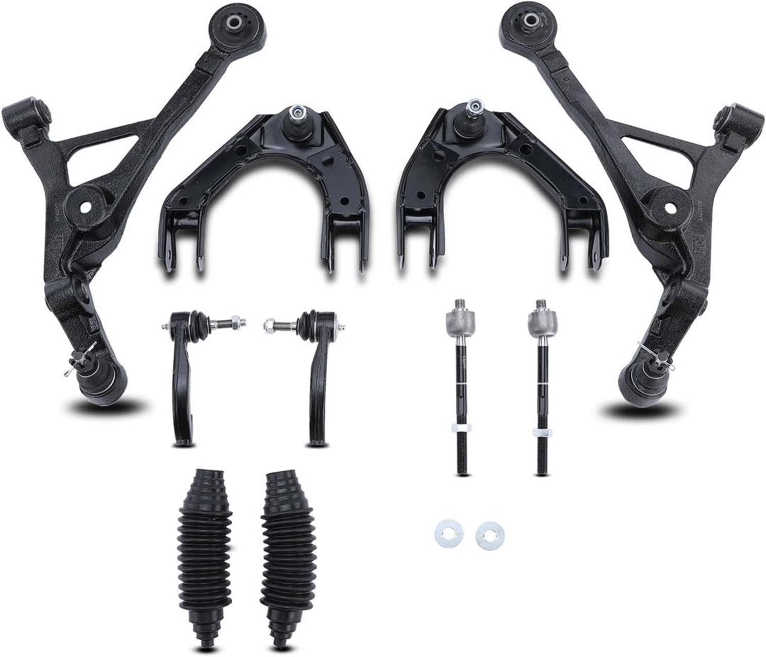 A-Premium Set of 10, Front Upper & Lower Control Arm, Inner & Outer Tie Rod End, Compatible with Chrysler Sebring 1996-2006, Cirrus 1995-2000, Dodge Stratus 1995-2006, Plymouth Breeze 1996-2000