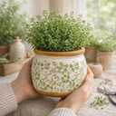 Vintage Ceramic Flower Pot - Indoor Outdoor Planters with Drainage Holes & Filter Screen, 9 Large Rustic Farmhouse Decorative Plant Pots for Garden/Patio/Balcony (Green Vines, Large)