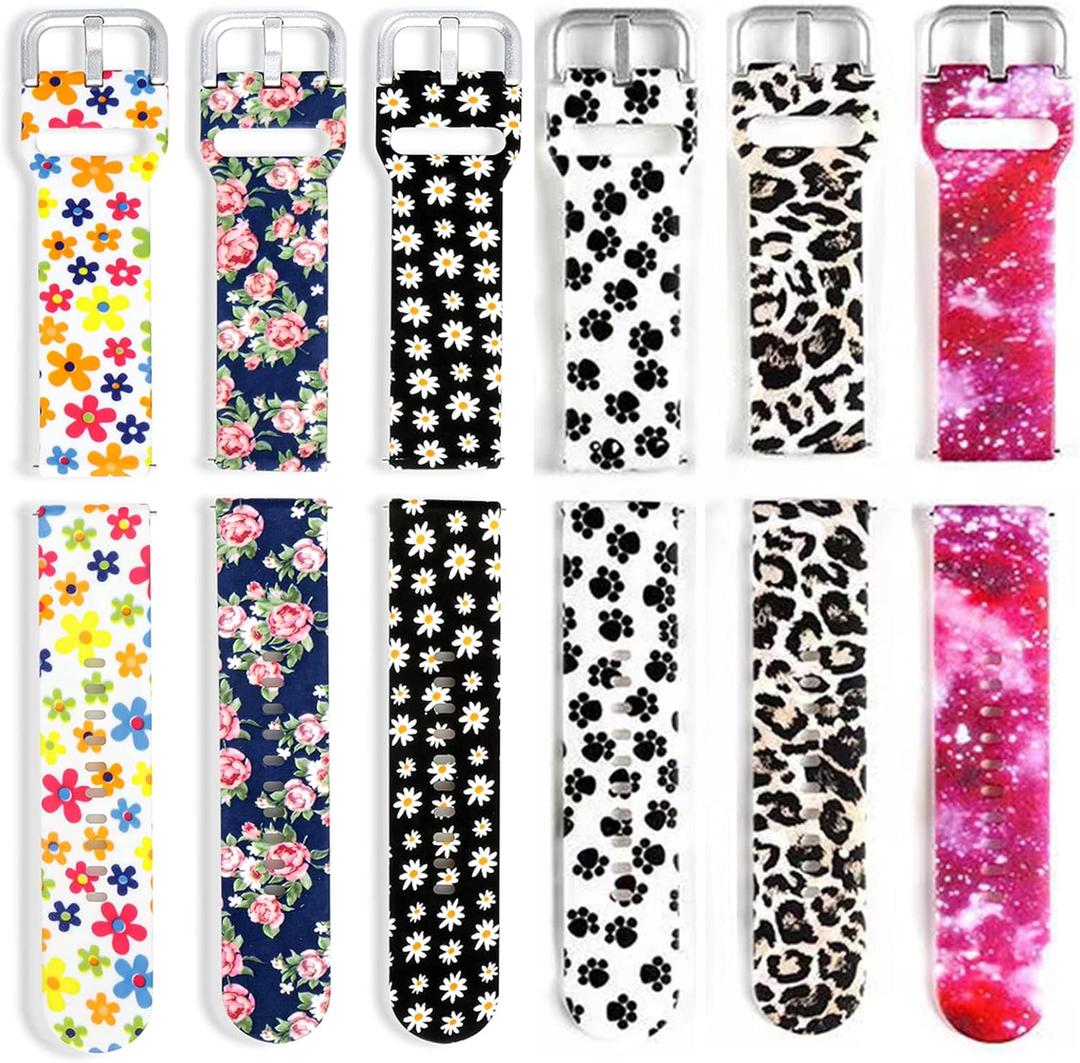 6-Pack Compatible with IDW13 IDW16 IDW19 IDW17 Smartwatch Bands, 22mm Soft Silicone Pattern Floral Strap Bands for Faweio IDW13 Watch