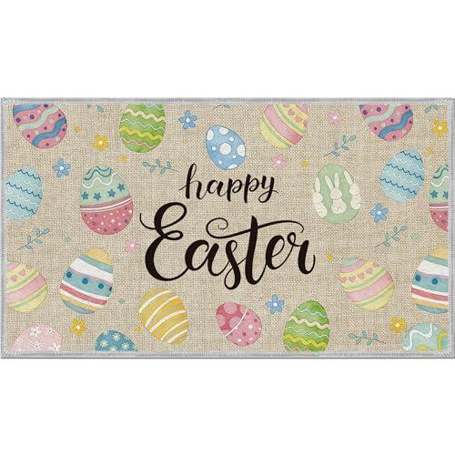 Easter Door Mat, Happy Easter Colorful Eggs Doormat, Spring Holiday Front Door Entryway Decor (16"×28")